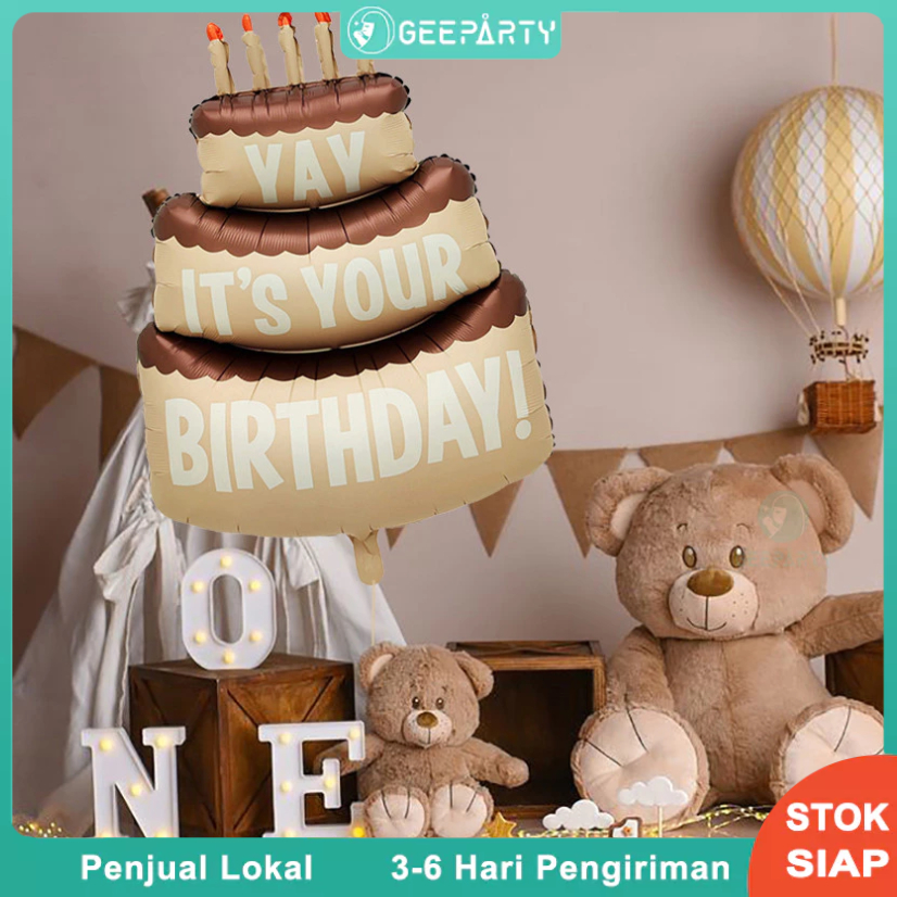3D Balon Kue Ulang Tahun Krim Kopi Besar Balon Foil Kue 3 Lapis Untuk Kebutuhan Pesta Ulang Tahun