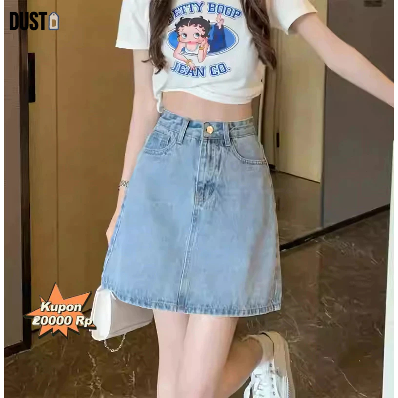 [Pengiriman Gratis] Dust Skort Denim Rok Celana Jeans Wanita Rok Pendek Highwaist