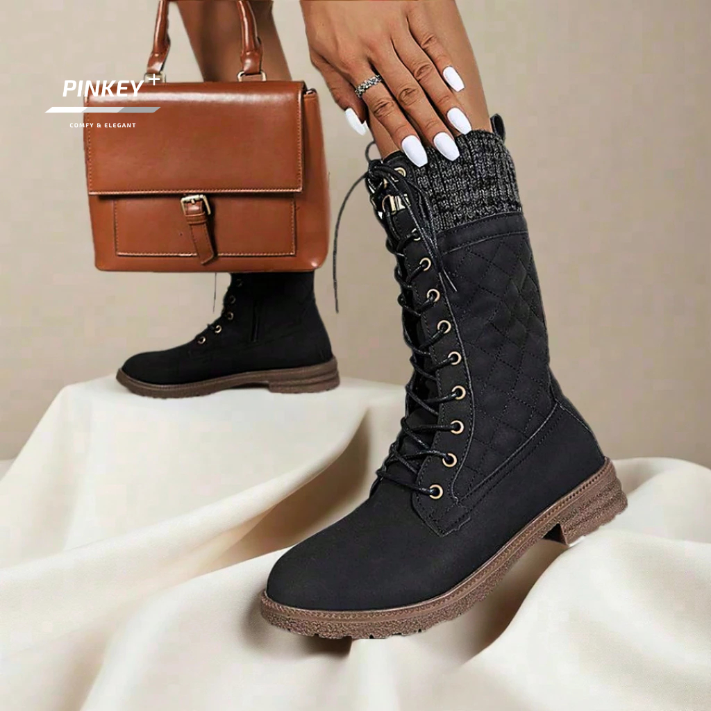 Promo  Pinkey P083 Boots Wanita Korea Panjang Sepatu Boots Kulit Sintetis Elegan Dengan Tali &