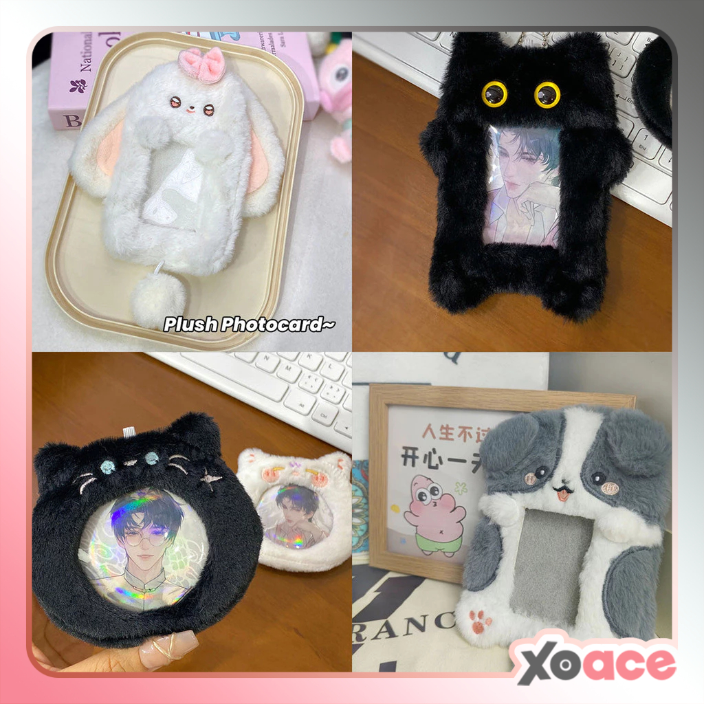 Plush Photocard Case Photo Card Holder Boneka Gantungan Kunci ID Card Keychain Hewan Lucu Kucing