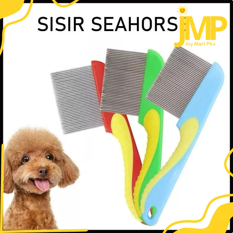 JMP - Sisir Kutu Seahorse Hewan Anjing dan Kucing Bahan Plastik dan Besi Sisir Kutu Bentuk Kuda Laut