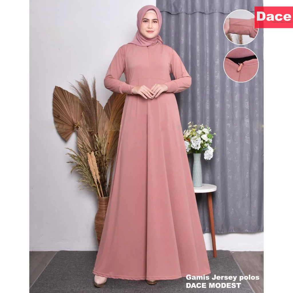 DACE Gamis Jersey Polos Tebal Hitam Korea Busui Super Premium Seragaman Terbaru