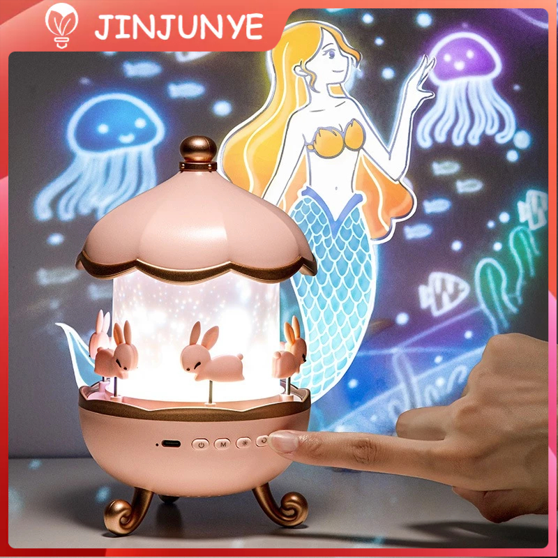 Lampu Tidur Proyektor Anak Music Box 3D Baterai 1200mAh 12 Slides Galaxy Nebula Lamp Starry