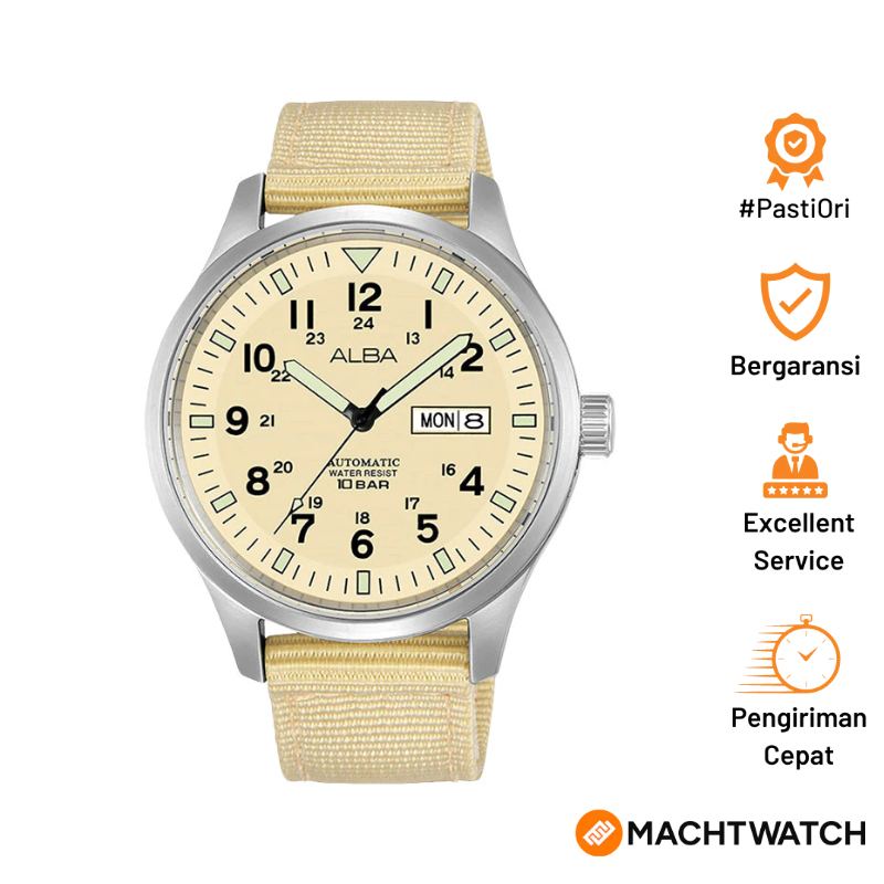 Jam Tangan Pria Alba Mechanical Field Military AL4221X1 Men Beige Dial Beige Nylon Strap