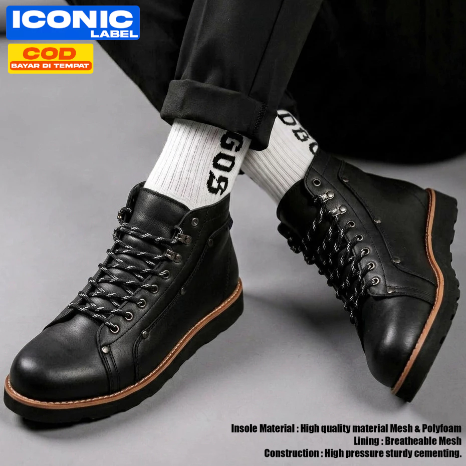 IGOR - Sepatu Casual Pria Kulit Asli Boots High FullBlack Pria