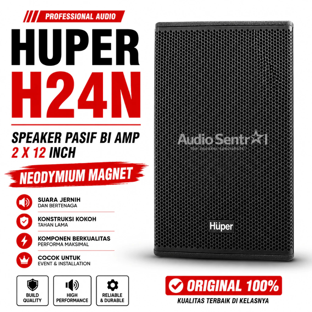 Speaker Pasif Bi-Amp 2 x 12 Inch HUPER H24N Magnet Neodymium Box Kayu Original 800 Watt Harga 1 PCS