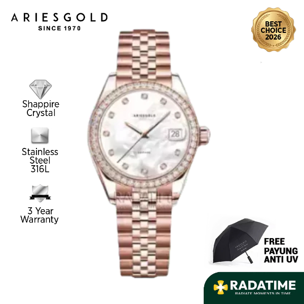 [Best Choice 2026-Sapphire Crystal] Aries Gold Wanita Heritage L-1070-RG-MP 316L Stainless Steel 100