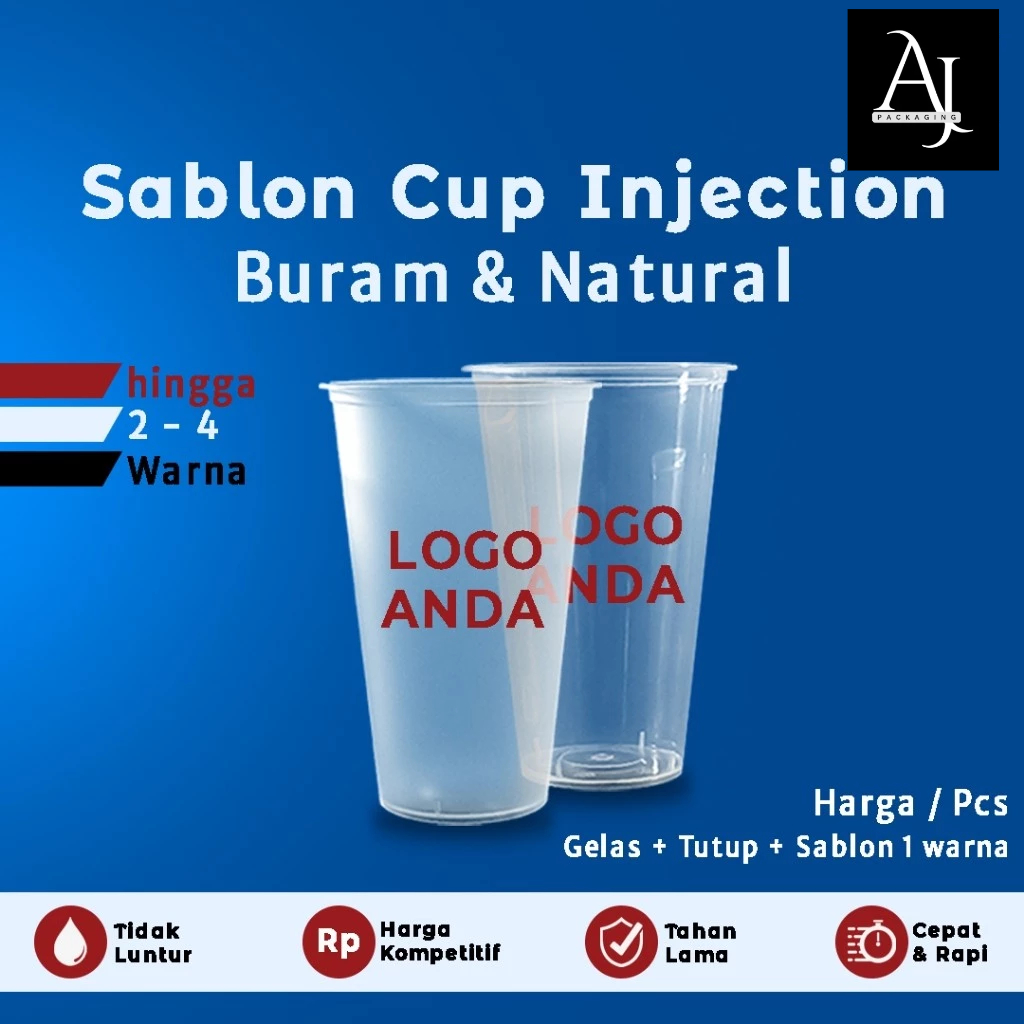 Sablon Gelas Plastik Cup Injection Datar 12oz 14oz 16oz 24oz