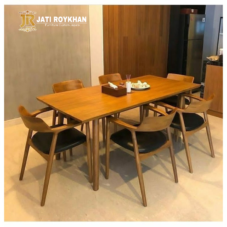 Meja makan minimalis hiroshima kayu Jati Perhutani