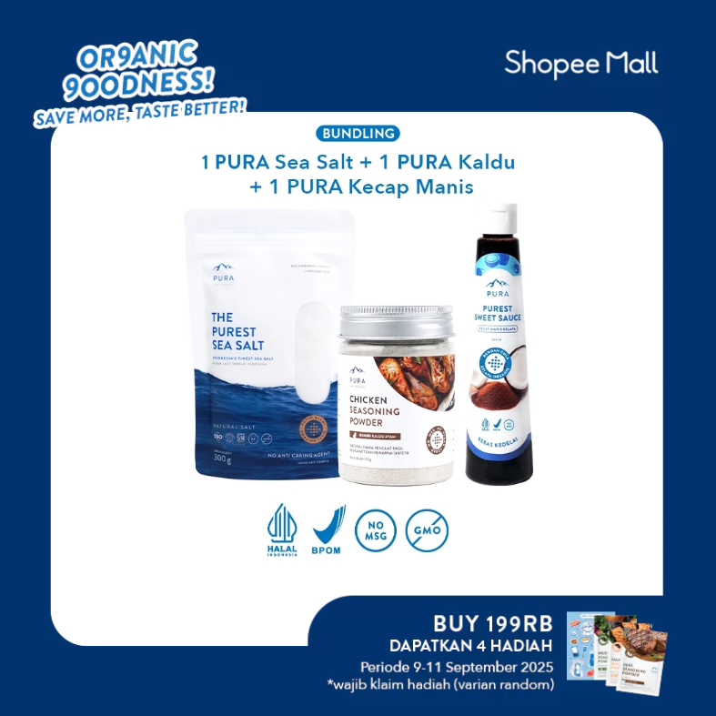 

Pura Indonesia I Pura Sea Salt (300gr), Kaldu Asli (100gr), Pura Kecap Manis (200ml) - Kaldu Natural - Garam Rendah Natrium - Purest Sweet Sauce - Rendah Gula - Kecap Manis MPASI