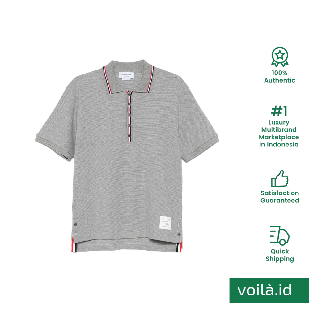 Thom Browne RWB Stripe Short Sleeves Rib Cuff Polo Shirt Grey