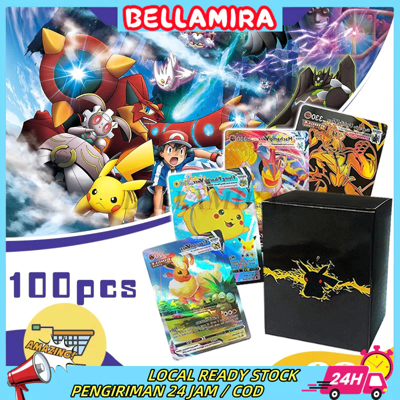 100 Pcs 1 Pack Kartu Pokemon Inggris Ori Kartu Koleksi Pokemon Kartu Flash Laser