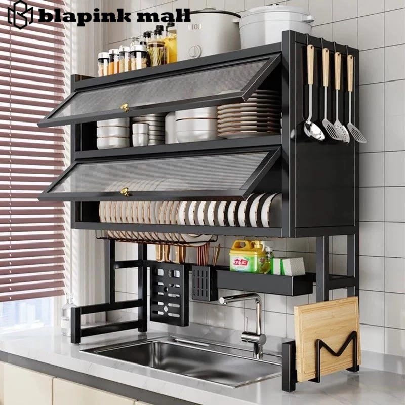 TERLARIS Rak Piring Wastafel Dengan 2 Susun Kabinet Rak Wastafel Cuci Piring Rak Piring Stainless