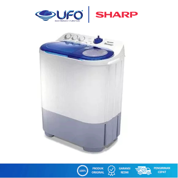 Sharp Mesin Cuci 2 Tabung Kapasitas 7 Kg Dolphinwave Series EST77DA RK/BK