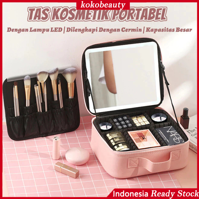 Tas Rias Kosmetik LED Makeupartist Bag MUA Beauty Case Tas Kosmetik Dengan Cermin Lampu LED Penyimpa