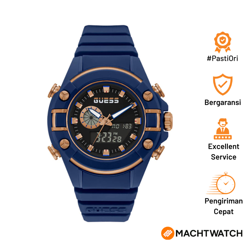 Jam Tangan Pria Guess G-Force GW0269G2 Digital-Analog Black Dial Blue Silicone Strap