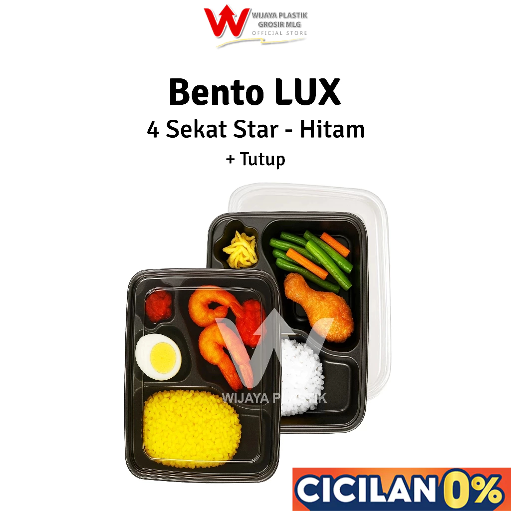 [50Pcs] Mika Bento Hitam [LUX] (4 SEKAT BINTANG) --- 50 pcs @PACK | LUX 2 + tutup star tray tahan pa