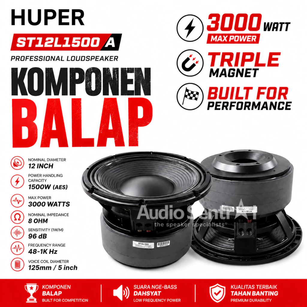 Komponen Speaker 12 Inch HUPER ST12 L1500 | ST12L1500 Triple Magnet Original
