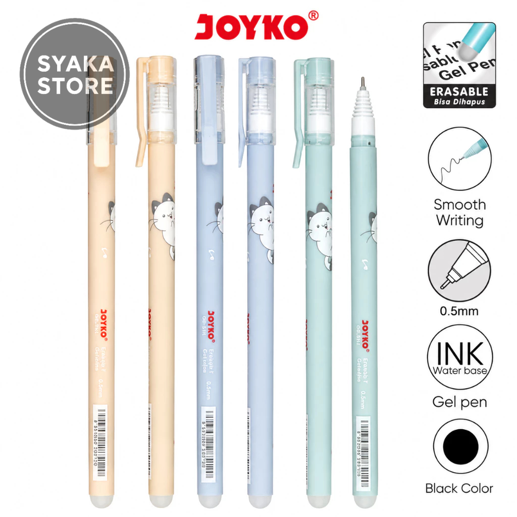 Pulpen Gel Hapus Joyko GP-334 Shokyo 7 Erasable Gel Pen 0.5mm Tinta Hitam (1 Pcs)