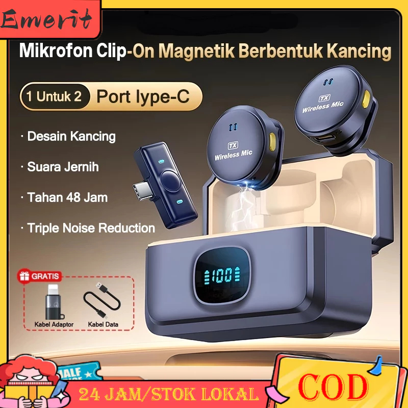 Q8 Mikrofon Clip Wireless Magnet – Dual Mikrofon Lavalier Plug & Play untuk HP Mikrofon Lapel