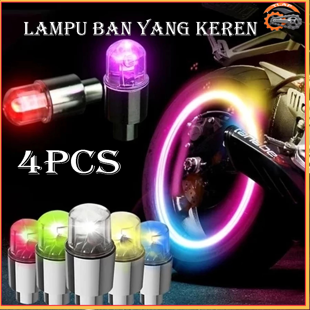 4Pcs Lampu Roda LED Anti Maling Tutup Valve Ban Neon Light Waterproof COD - Hias Velg Mobil Motor Va