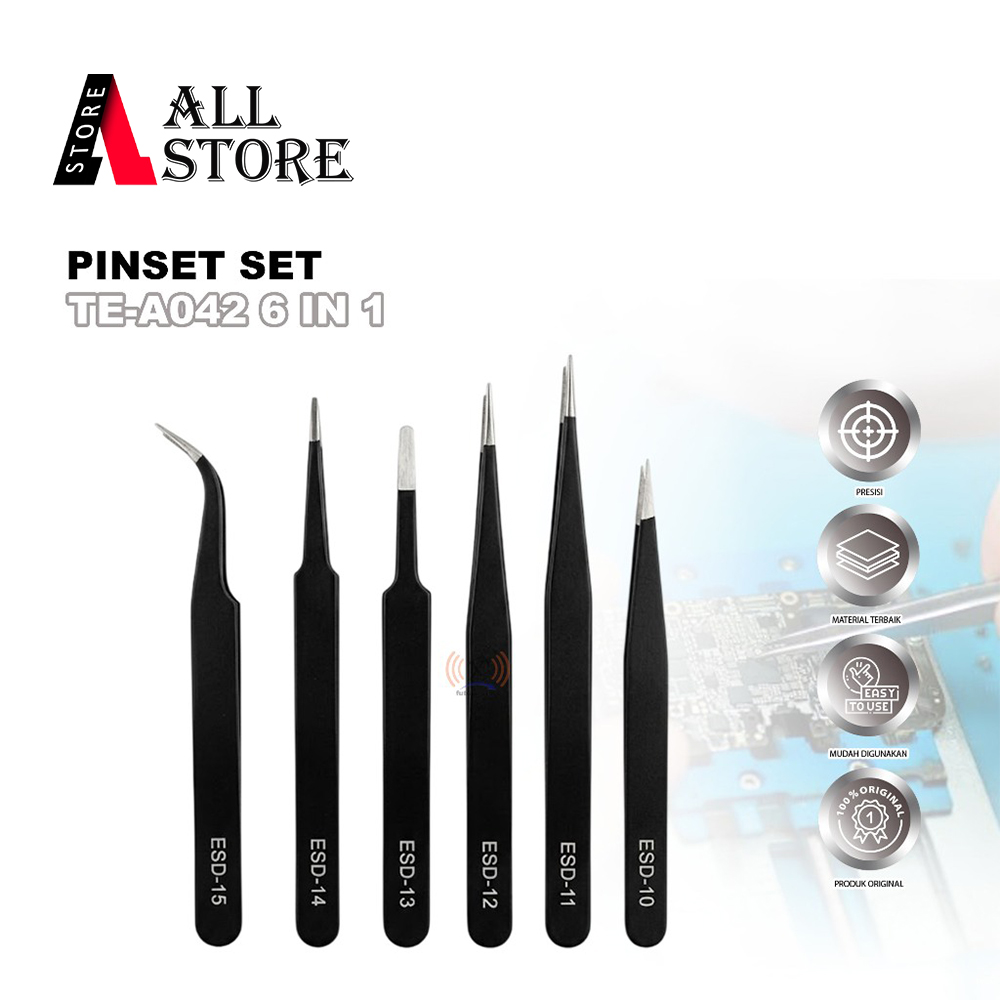 PINSET SET TE-A042 6 IN 1 PERALATAN SERVIS ORIGINAL - SET PINSET PRESISI UNTUK SERVICE HP DAN ELEKTR
