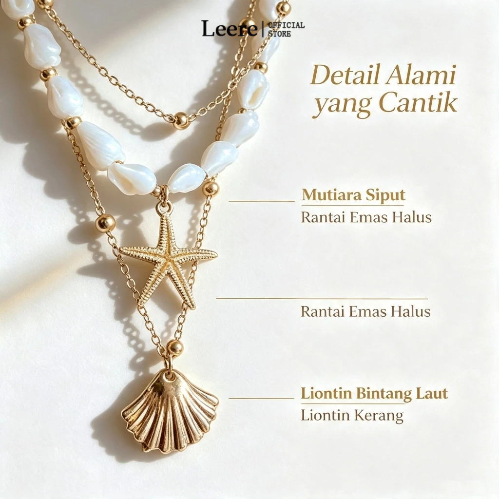 COD Kalung Lapis Kerang Siput Bintang Laut Emas Anti Karat Perhiasan Wanita Gaya Pantai Bohemian Coc