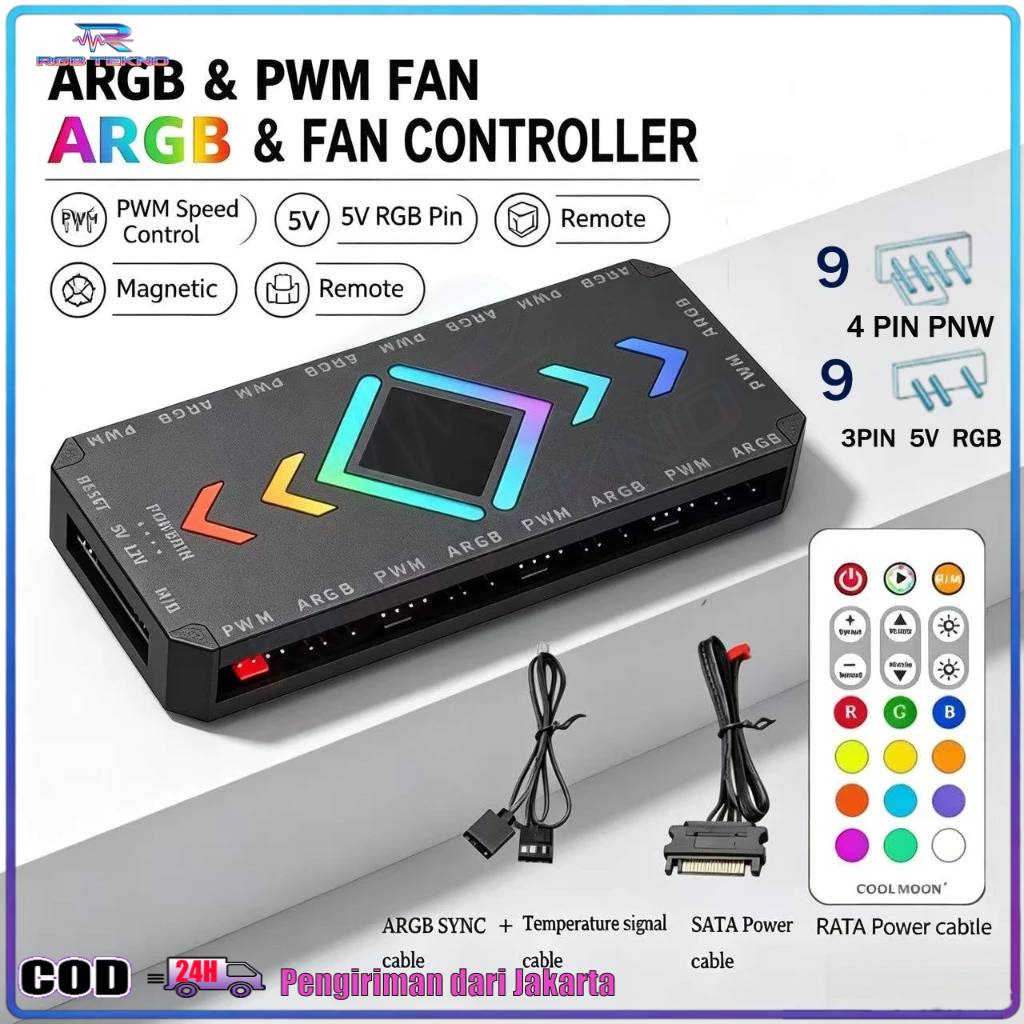 Controller LED ARGB PWM Fan dengan Remote 5V RGB Pin 4 Pin PWM 3 Pin RGB untuk PC