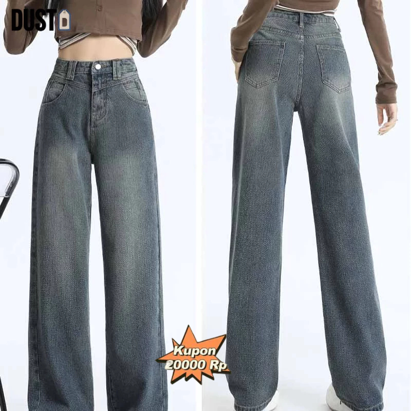 [Pengiriman Gratis] Dust Celana jins antik Jeans Wanita Celana panjang wanitaJeans Longgar Kebesaran