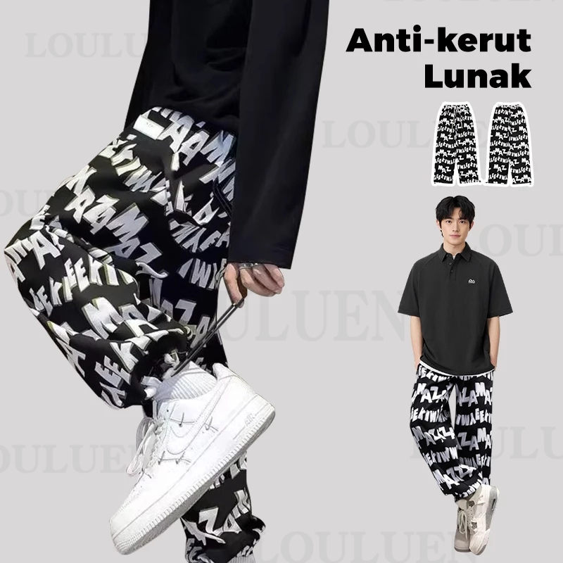 celana panjang pria celana y2k motif celana pria korean style celana baggy pria Celana Hip Hop 2025