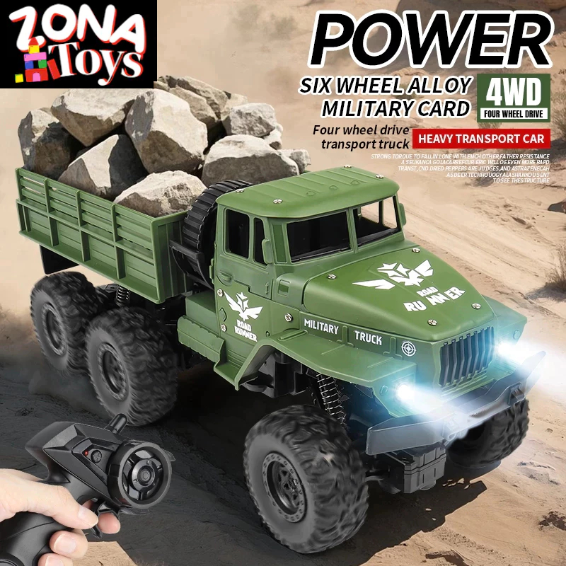 Mobil Truk Militer Remote Control dengan Lampu 2.4GHZ 4WD RC Mobil Truk Kargo Besar Bahan Alloy Main