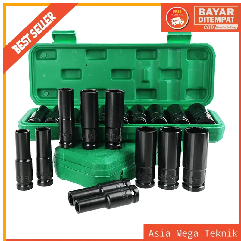 Super Alat Kunci Sok Set Mata Kunci Impact 8-24MM Impact Socket Set Mpact Tekiro Batrei 10Pcs 1/2 In