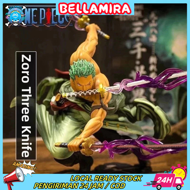 Action figure One Piece Zoro Three Knife Original Anime Roronoa Zoro PVC Koleksi Premium