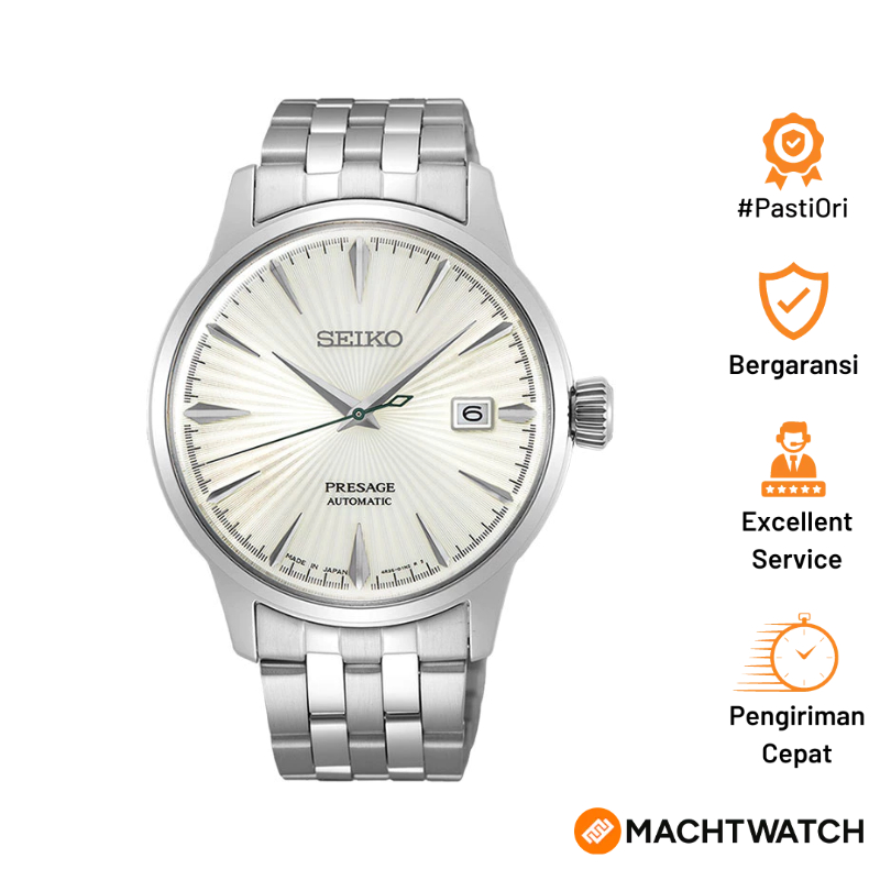 Jam Tangan Pria Seiko Presage SRPG23J1 Cocktail Time Martini Automatic Beige Dial Stainless Steel St