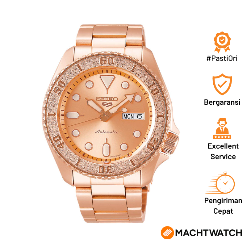Jam Tangan Pria Seiko 5 Sports SRPE72K1 Street Style Rose Gold Dial Rose Gold Stainless Steel Strap