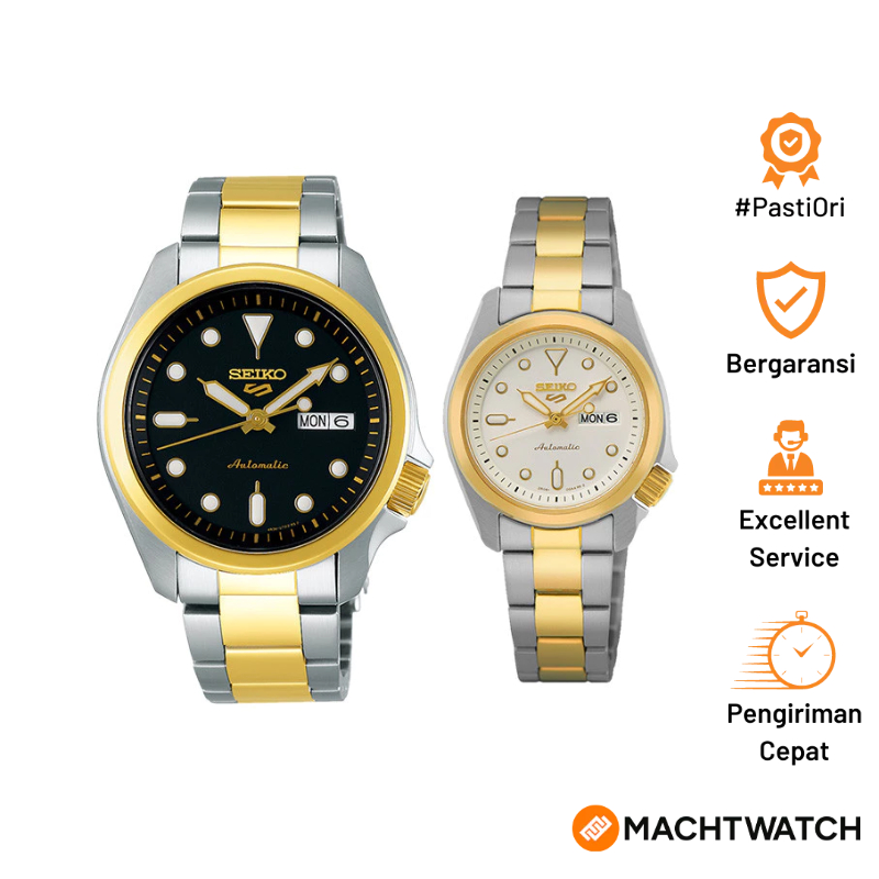 Jam Tangan Couple Seiko 5 Sport SRE004K1_SRPE60K1 Automatic Analog Dial Dual Tone Stainless Steel St