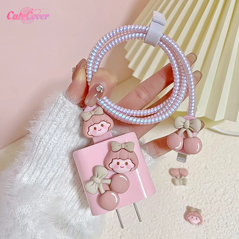 CuteCover Pelindung Kabel Charger Iphone Pengaman Kabel Charger Hp Lucu Cartoon Cherry Girl Untuk Ch