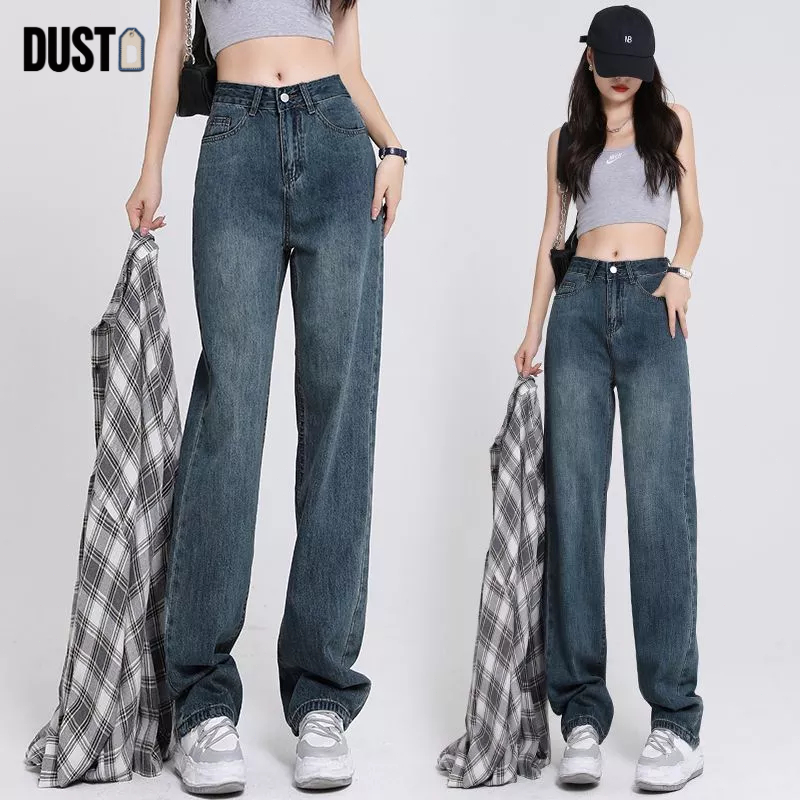 DUST  Boyfriend Wanita Celana Bagy Jeans High Waist Korean