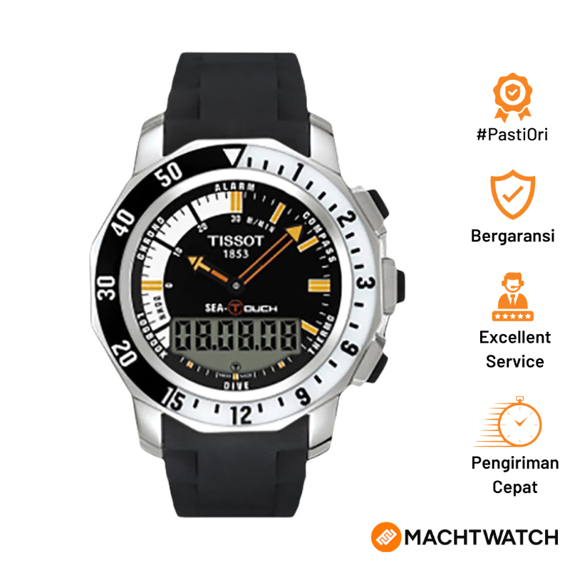 Jam Tangan Pria TISSOT T-Touch T026.420.17.281.00 Black Digital Analog Dial Black Rubber Strap