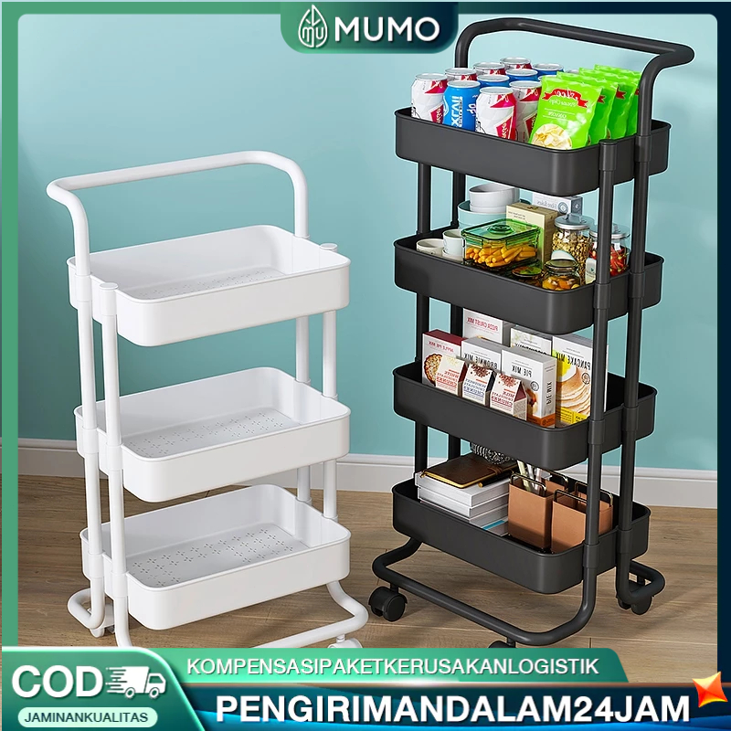 Rak Dapur Stainless Rak Troli Susun Serbaguna Rak Roda Rak Salon Rak Penyimpanan Dapur