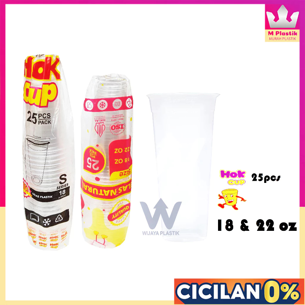 Aneka Gelas Plastik Slim ( 18 22 oz ) [Hok/Tip Top/Merak/TenTen] --- 25 50 pcs @Slop | cup tinggi pl