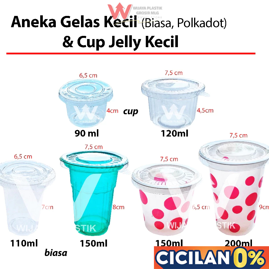 [PROMO] Aneka Gelas Plastik BENING & POLKADOT ( 60 90 100 110 120 150 200 220 ml ) --- 50 pcs @Slop 