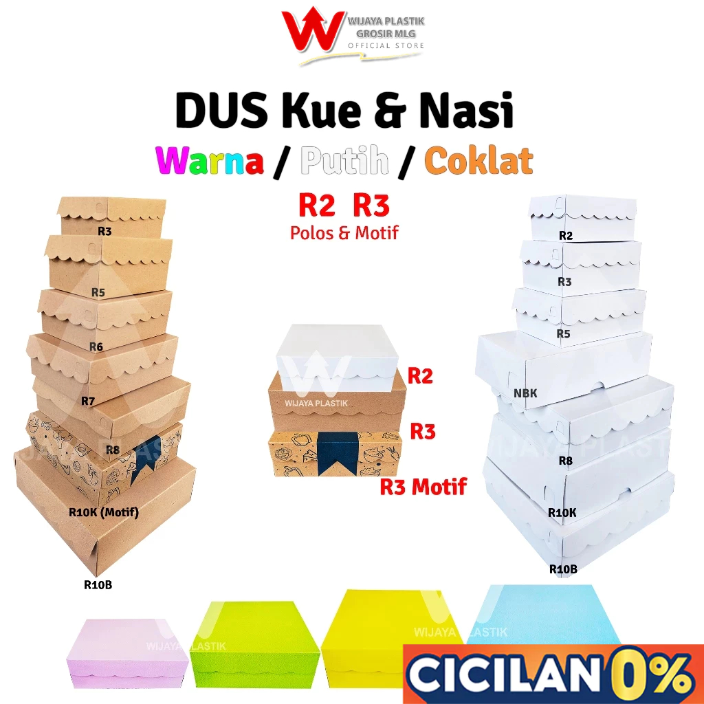 [50Pcs] Dus Kue ( R2 ) Warna / Putih / Coklat --- 50 pcs @1/2 PACK | Duplex & Kraft karton polos mot
