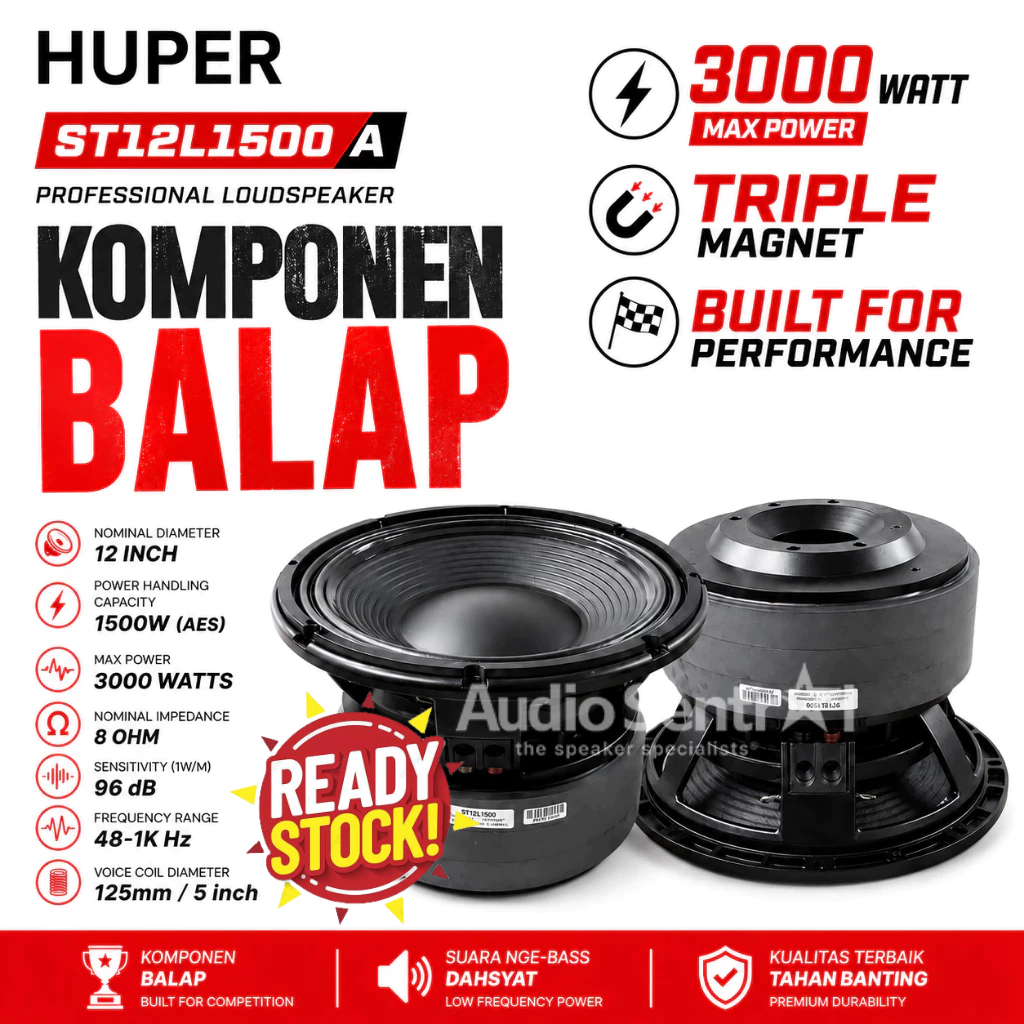 Komponen Speaker 12 Inch HUPER ST12 L1500 | ST12L1500 Triple Magnet Original