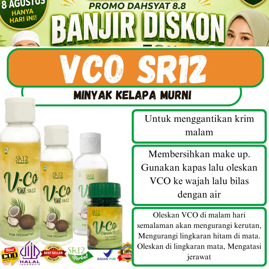 VCO SR12 Original - Masker Wajah Alami Untuk Kulit Kering & Sensitif - Virgin Coconut Oil Murni