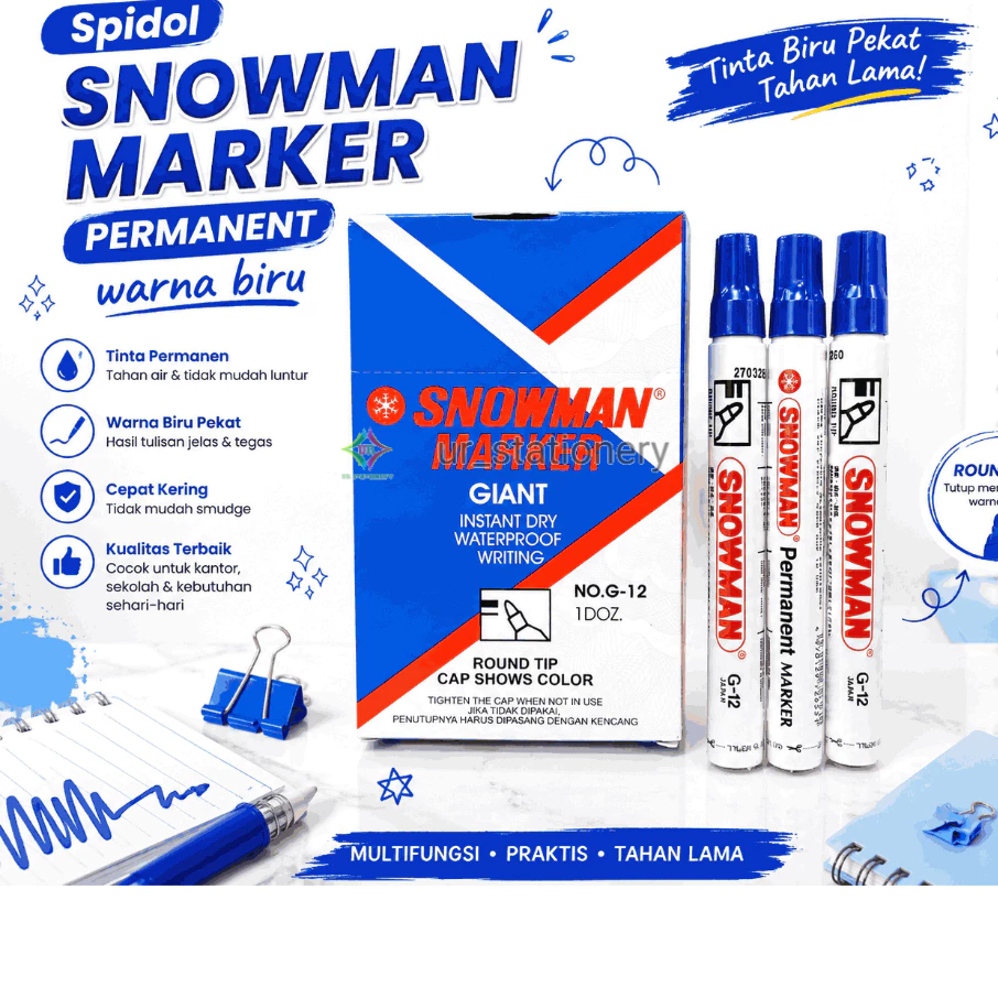 SPIDOL SNOWMAN PERMANENT / SPIDOL SNOWMAN BOARDMARKER MERAH/BIRU/HITAM