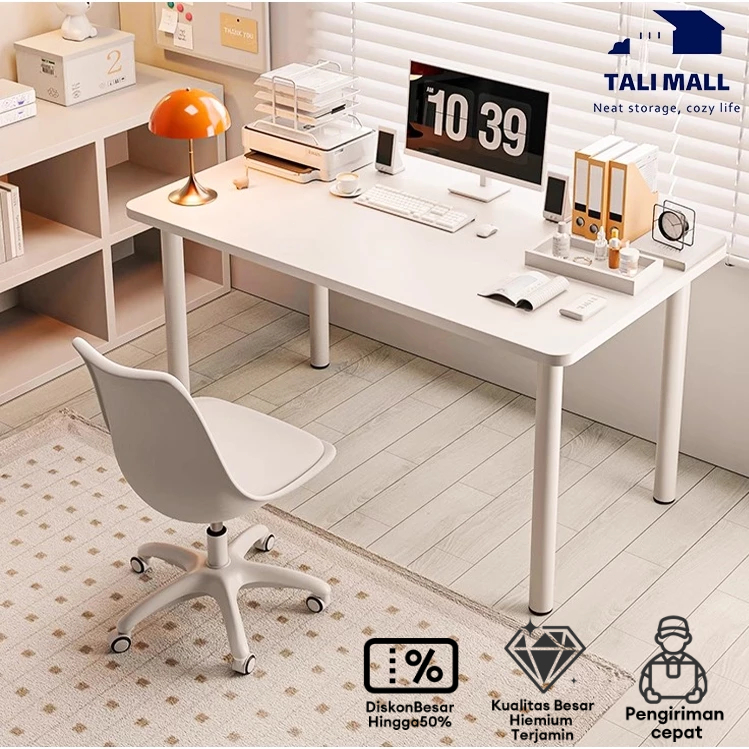 Meja Belajar Aesthetic Meja Kamar Tidur Putih 140CM Meja Kantor Besi Meja Kerja Meja Komputer