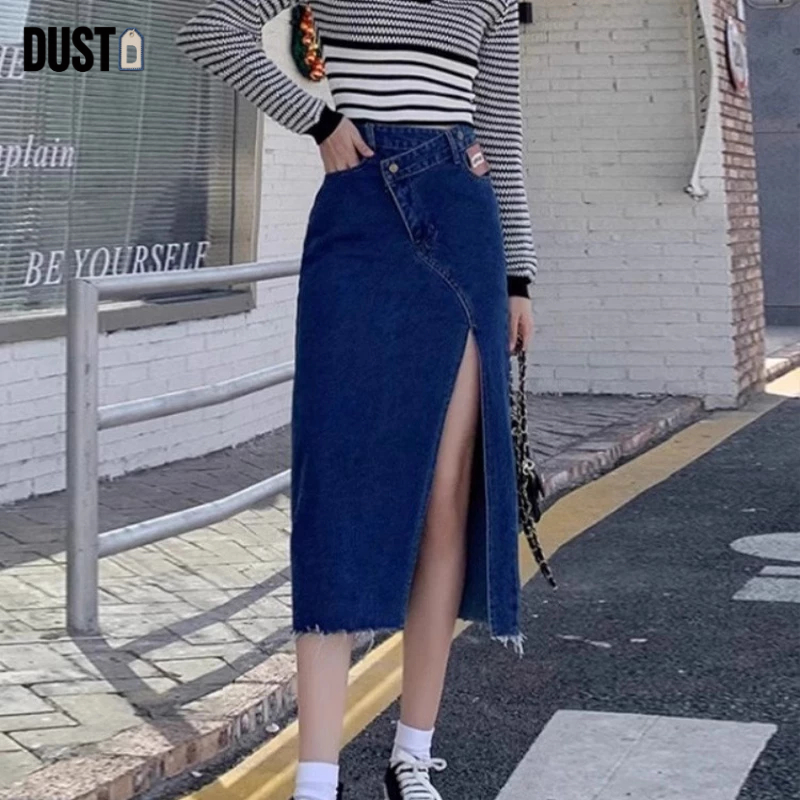 DUST rok jeans panjang rok korean style rok jeans 3/4 rok jeans rok midi rok jeans jumbo rok denim