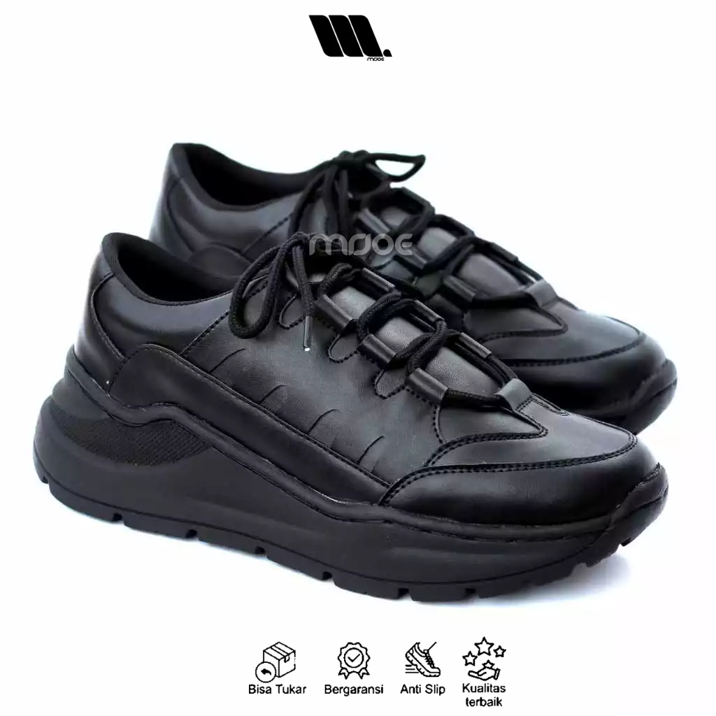 Sepatu Sneakers Pria Hitam Kulit Sintetis