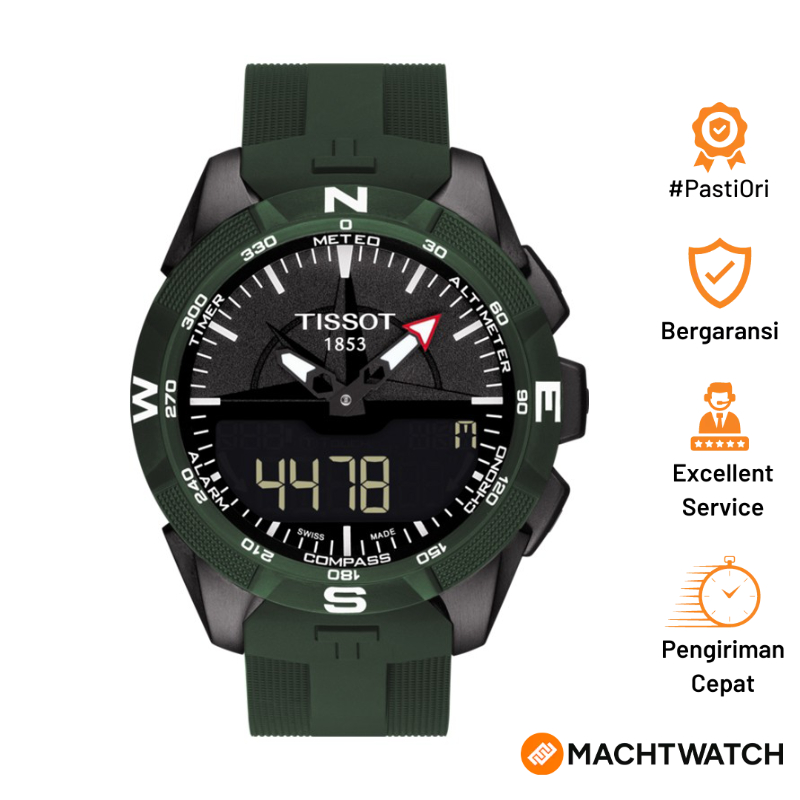 Jam Tangan Pria TISSOT T-Touch Expert Solar II T110.420.47.051.00 Black Dial Green Rubber Strap